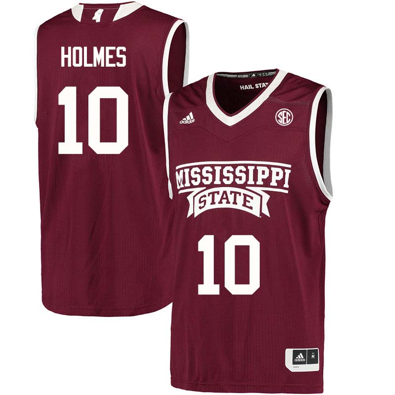 Men #10 Jazzmun Holmes Mississippi State Bulldogs College Basketball Jerseys Sale-Maroon